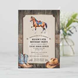 Rustic Cowboy Horseback Riding Birthday Party Inbjudningar