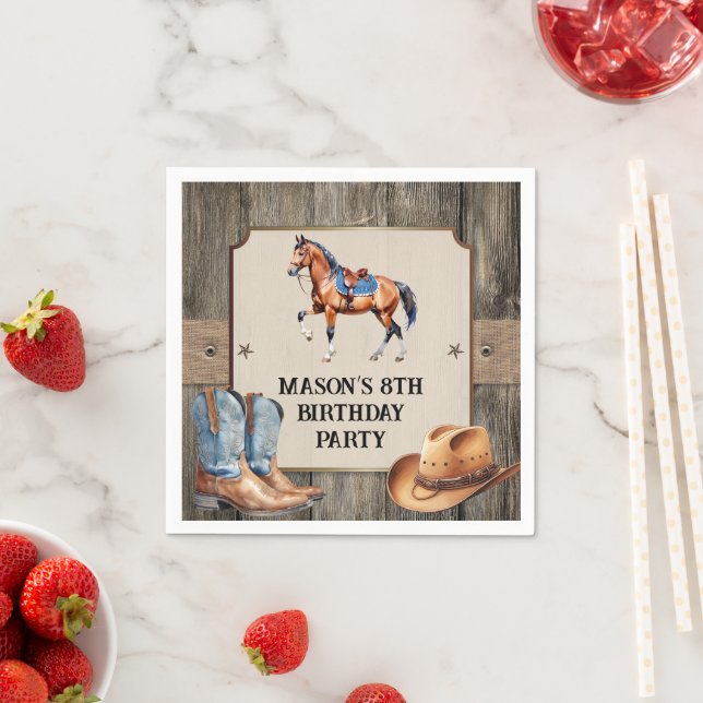 Rustic Cowboy Horseback Riding Birthday Party Pappersservett (Insitu)