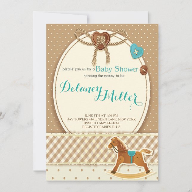 Rustic Cowboy Horsey Baby Shower Boy-inbjudningar Inbjudningar (Framsida)