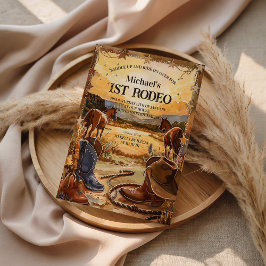 Rustic Cowboy Rodeo 1st Birthday Theme Inbjudningar