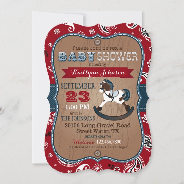 Rustic Cowboy Western Rocking Horse Baby Shower Inbjudningar (Framsida)
