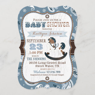 Rustic Cowboy Western Rocking Horse Baby Shower Inbjudningar