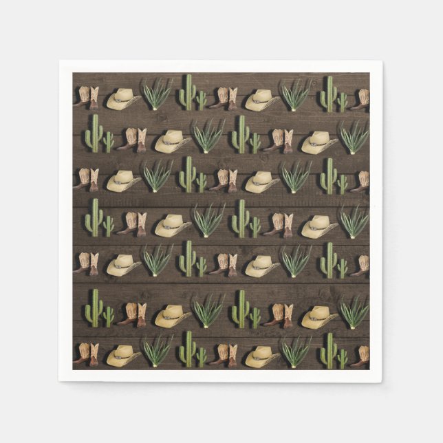 Rustic Cowboy Western Rodeo Wooden Födelsedagsfest Pappersservett (Framsidan)