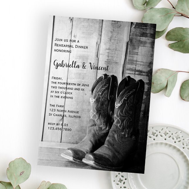 Rustic CowboyBoots Bröllop Rehearsal Middag Inbjudningar (Skapare uppladdad)