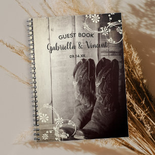 Rustic CowboyBoots Flowers Westernare Bröllop Anteckningsbok