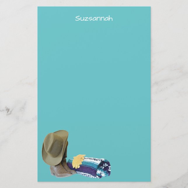 Rustic CowboyBoots Hat Blue Lila Blanket Anpassnin Brevpapper (Framsida)