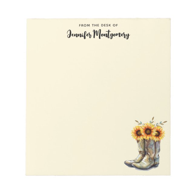 Rustic CowboyBoots med solblommor Anteckningsblock (Framsida)