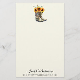 Rustic CowboyBoots med solblommor Brevpapper