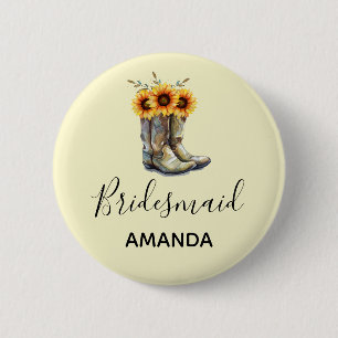 Rustic CowboyBoots med solblommor Bridesmaid Knapp