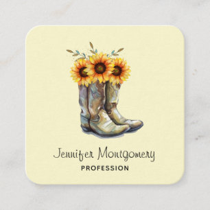 Rustic CowboyBoots med solblommor Fyrkantigt Visitkort