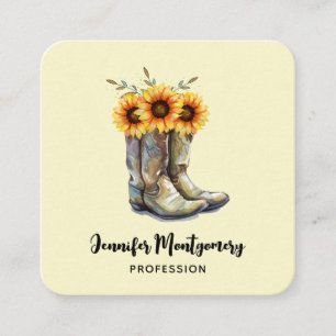 Rustic CowboyBoots med solblommor Fyrkantigt Visitkort