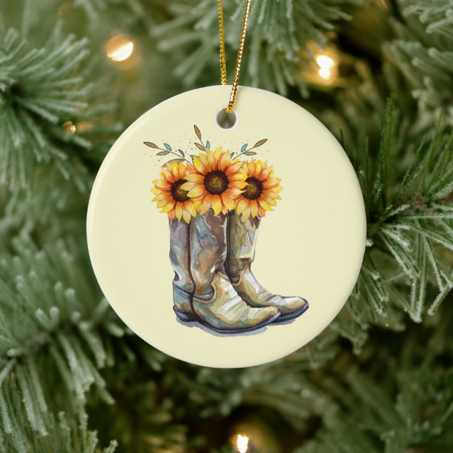 Rustic CowboyBoots med solblommor Julgransprydnad Keramik (Träd)