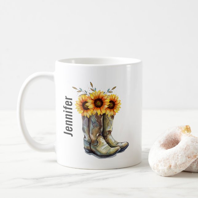 Rustic CowboyBoots med solblommor Kaffemugg (Med munk)