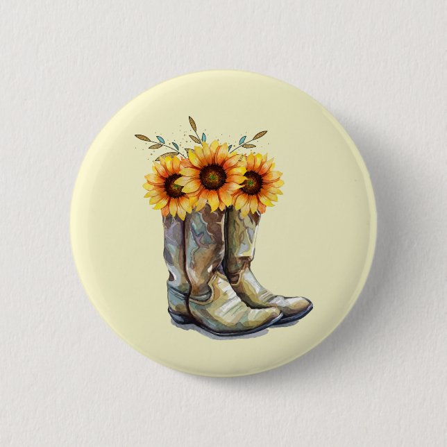 Rustic CowboyBoots med solblommor Knapp (Framsida)
