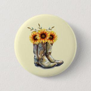 Rustic CowboyBoots med solblommor Knapp