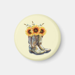 Rustic CowboyBoots med solblommor Magnet