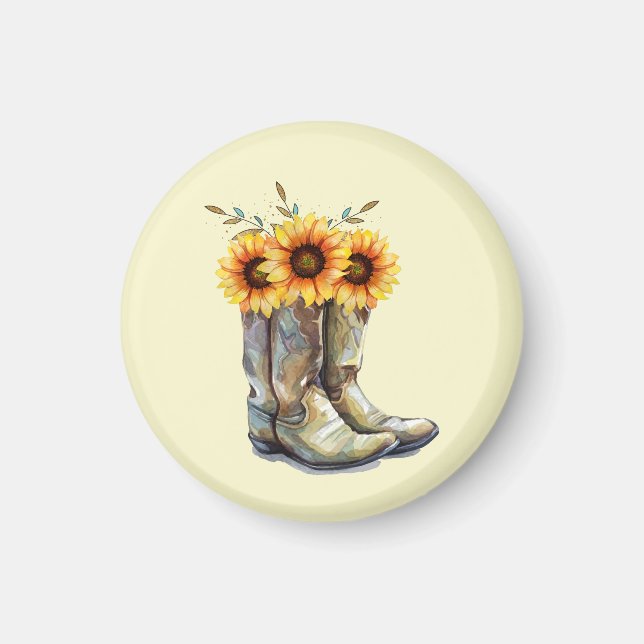 Rustic CowboyBoots med solblommor Magnet (Framsidan)