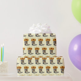 Rustic CowboyBoots med solblommor Mönster Presentpapper