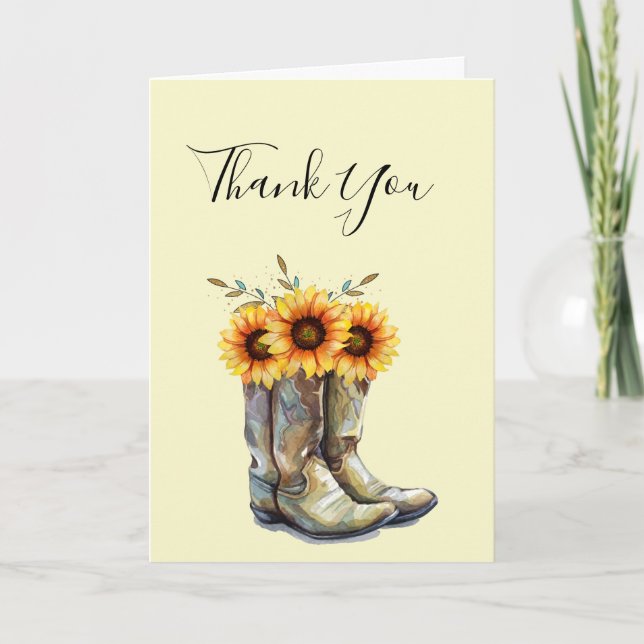 Rustic CowboyBoots med solblommor Tack Kort (Framsida)