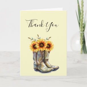 Rustic CowboyBoots med solblommor Tack Kort