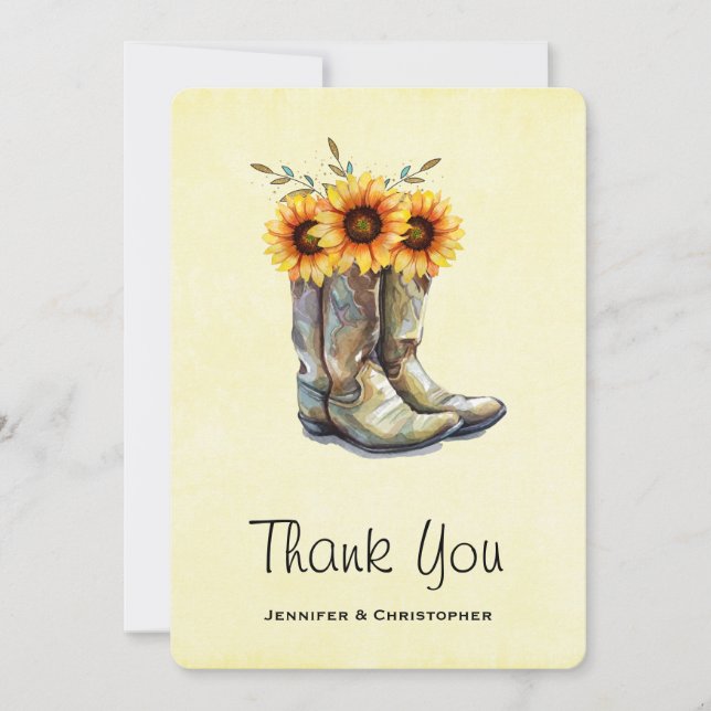 Rustic CowboyBoots med solblommor Tack Kort (Framsida)