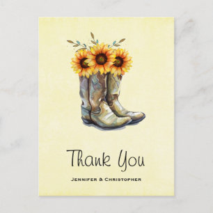 Rustic CowboyBoots med solblommor Tack Vykort