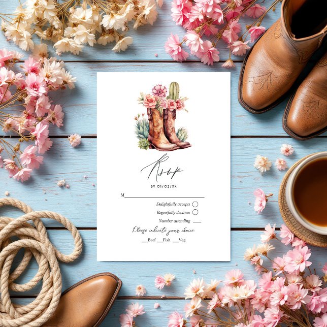 Rustic CowboyBoots och Saddle Blommigt Bröllop OSA Kort (Rustic Cowboy Boots and Saddle Floral Wedding RSVP Card)