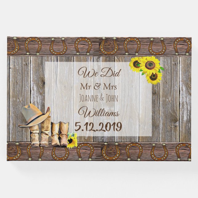 Rustic CowboyBoots och Solros Bröllop Guest Bo Gästböcker (Framsida)