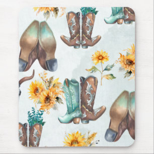 Rustic CowboyBoots och Sunblommor Watercolor Musmatta