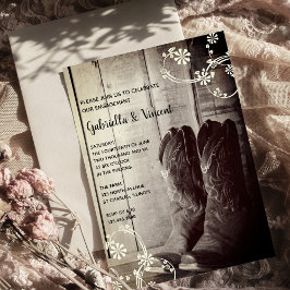 Rustic CowboyBoots Ranch Blommigt Förlovningsfest Inbjudningar