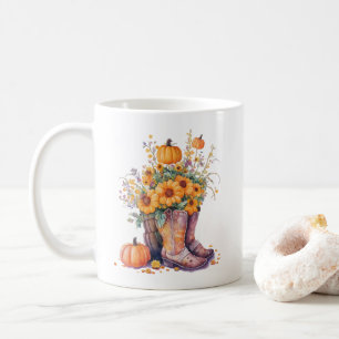 Rustic CowboyBoots SunBlommor Pumpkin Kaffemugg