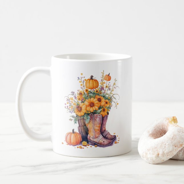 Rustic CowboyBoots SunBlommor Pumpkin Kaffemugg (Med munk)