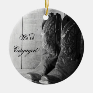 Rustic CowboyBoots Westerna Förlovning Julgransprydnad Keramik
