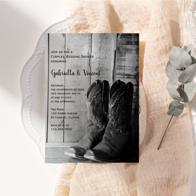 Rustic CowboyBoots Westerna Par Möhippa Inbjudningar (Skapare uppladdad)