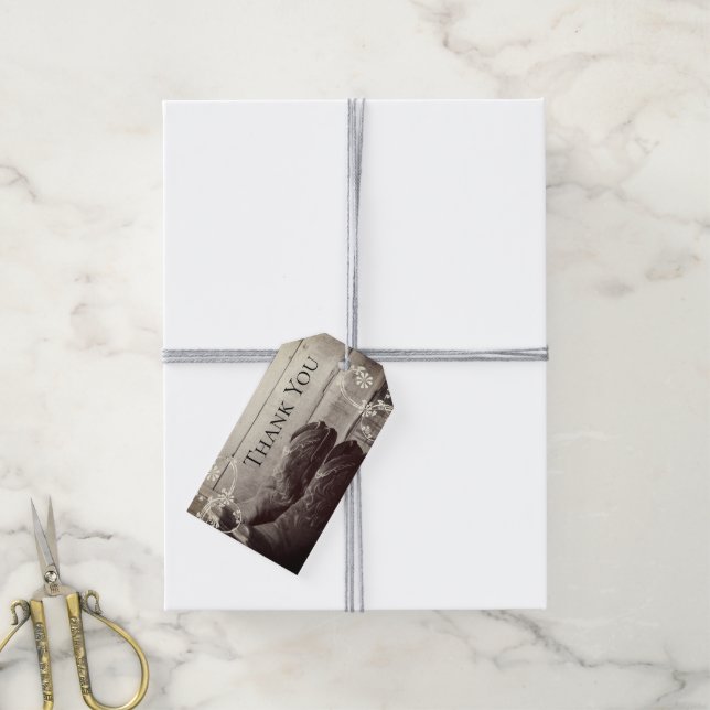 Rustic CowboyBoots Westerna Quinceañera Tack Presentetikett (Med Snöre)