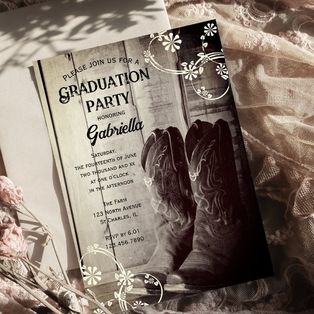 Rustic CowboyBoots Westerna Studentfest Inbjudningar (Skapare uppladdad)