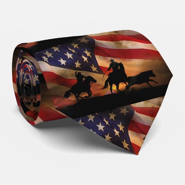 Rustic Cowboys Roping och American Flagga Slips (Rullad)