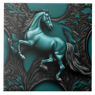 Rustic Cowboys Westerna Land Black Teal Horse Kakelplatta