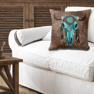 Rustic CowboySouthwest Turkvoise Bull Skull Kudde
