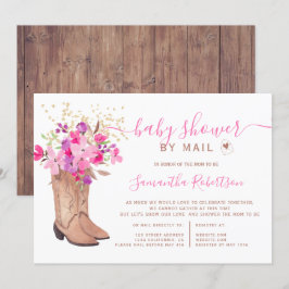 Rustic cowboystövlar blommigt babydusch per post inbjudningar