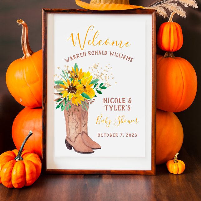 Rustic cowboystövlar vattenfärgsbabydusch poster (Rustic cowboy boots watercolor baby shower poster)