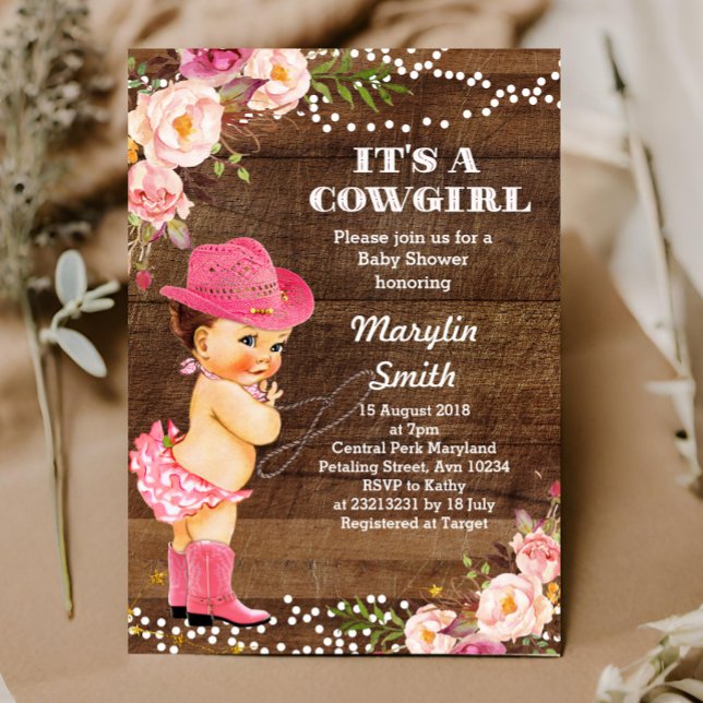 Rustic Cowgirl Baby Shower Card Inbjudningar (Skapare uppladdad)