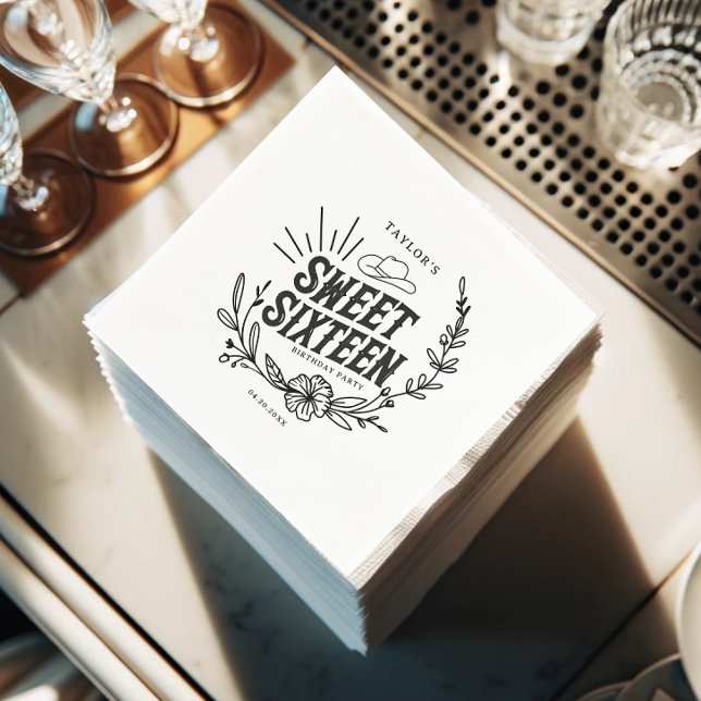Rustic Cowgirl Blommigt Sweet sixteen Födelsedagsf Pappersservett (rustic country sweet sixteen napkins)