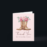 Rustic Cowgirl Blush Pink Floral Bridal Thank You Tack Kort<br><div class="desc">Rustic Cowgirl Blush Pink Floral Bridal Thank You Card Celebrate your bridal shower in true Western style with this rustic cowgirl thank you card featuring watercolor leather boots and soft blush pink peonies. Designed with an elegant script, this chic country stationery coordinates perfectly with the Rustic Cowgirl & Pink Peonies...</div>