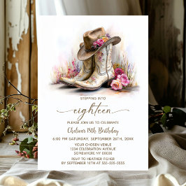Rustic Cowgirl Boots and Hat 18th Birthday Party Inbjudningar