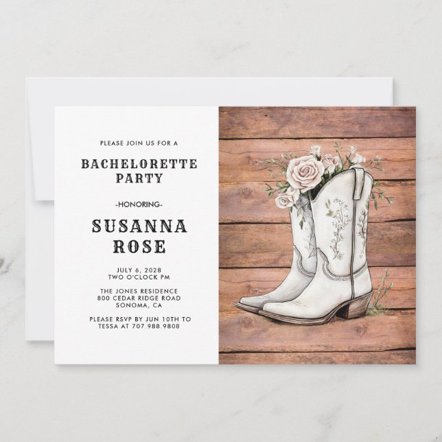 Rustic Cowgirl Boots and Ro Bachelorette Party Inbjudningar (Framsida)