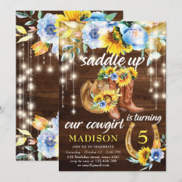 Rustic Cowgirl Boots Blommigt String Ljus Birthday Inbjudningar