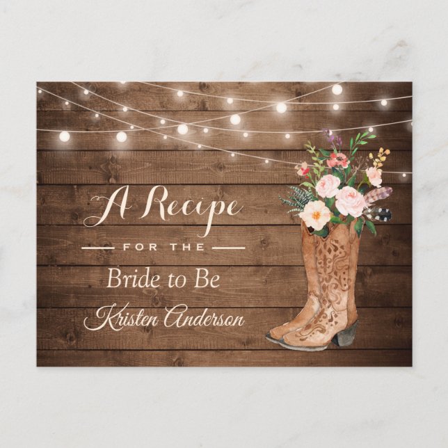 Rustic Cowgirl Boots Flowers Möhippa Recipe Vykort (Framsida)