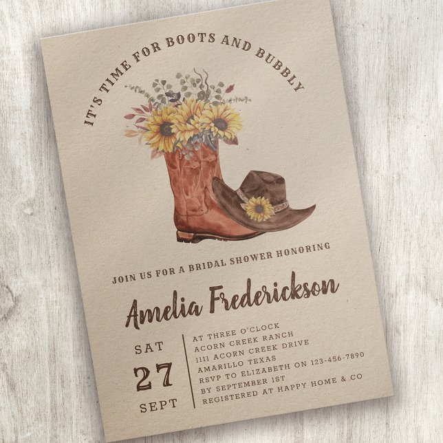 Rustic Cowgirl Boots och Bubly Möhippa Inbjudningar (Skapare uppladdad)