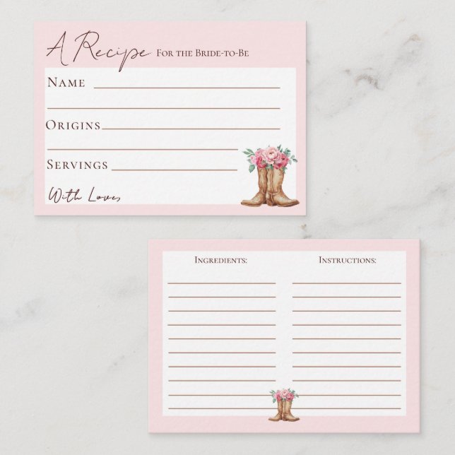 Rustic Cowgirl Bridal Shower Recipe Card Insert Tilläggskort (Fram/baksida)